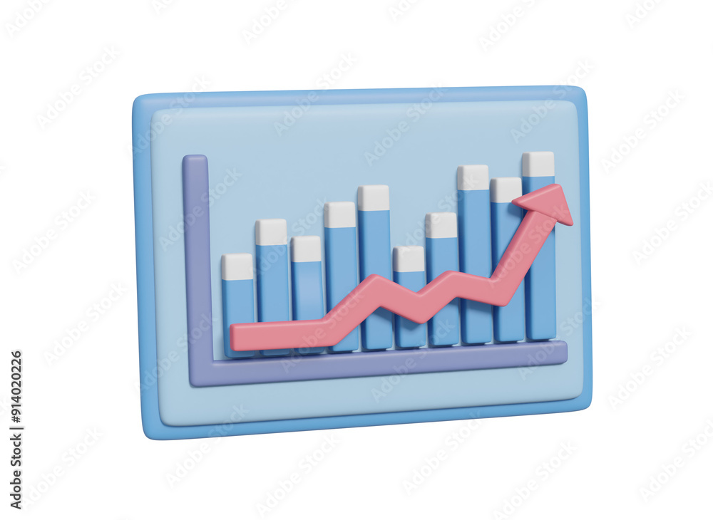 Aufkleber 3d illustration showing a graph icon with an up arrow on the board. which symbolizes strategic growt