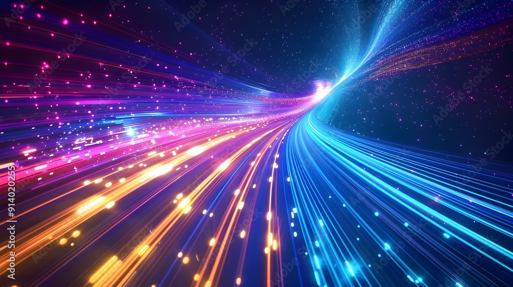 Poster dazzling neon light motion blur abstract background with vibrant luminous gradient streaks and