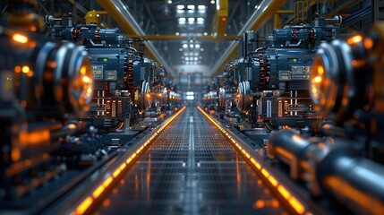 Futuristic Factory Assembly Line with Advanced Machinery