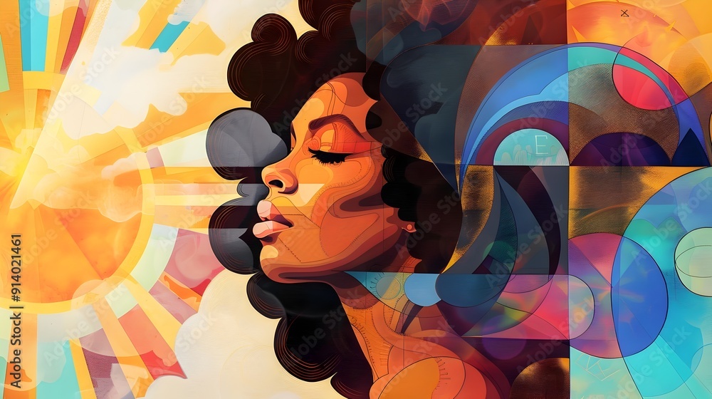 Poster vibrant futuristic abstract digital artwork with mesmerizing geometric patterns and dynamic shapes