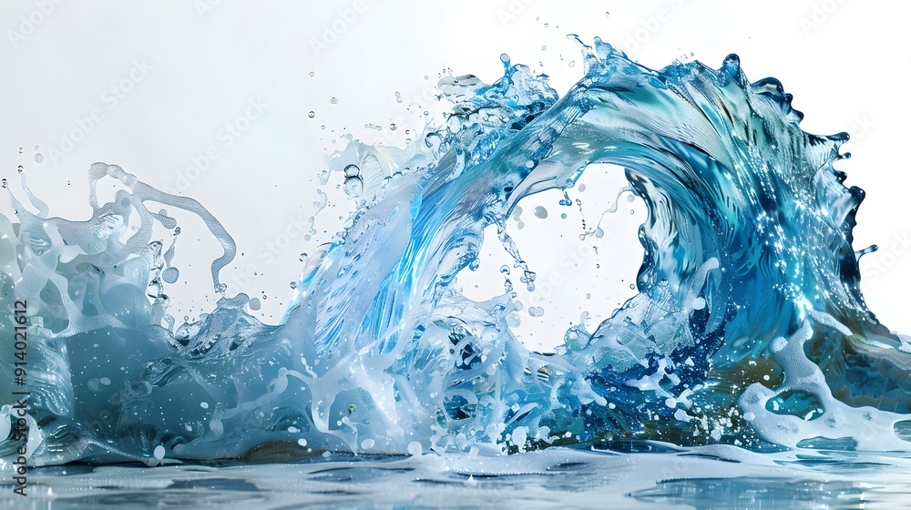 Poster powerful ocean wave crashing with dramatic splashing and flowing motion