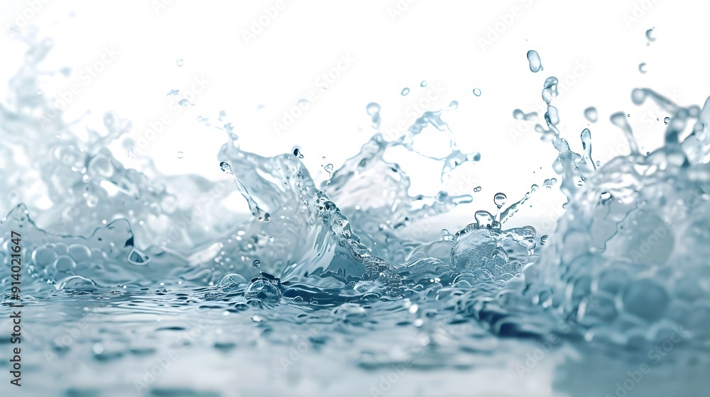 Poster refreshing splash of crystal clear water droplets in dynamic motion