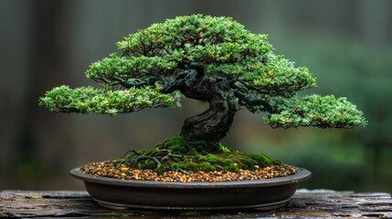 A bonsai in Semi-Cascade style, with branches cascading halfway down