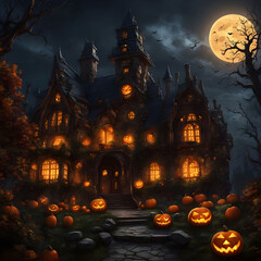 Fantasy Halloween Castle within a Giant Jack O' Lantern