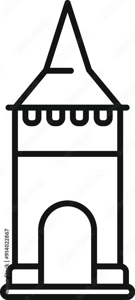Poster simple line icon of a medieval stone tower with flags