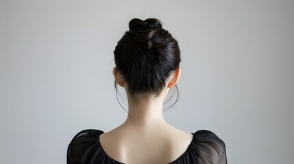 Elegant Asian Woman with Minimalist Hairstyle in Monochrome Studio Portrait