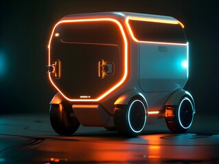 Streamlined Futuristic Delivery Robot with Metallic Finish and Glowing Accents