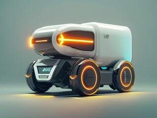 Futuristic Delivery Service Robot with Metallic Finish and Glowing Accents