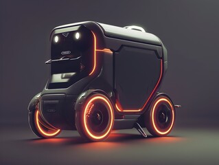 Futuristic Delivery Service Robot with Metallic Finish and Glowing Accents