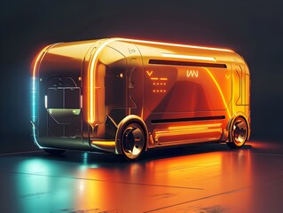 Futuristic Stylized 3D Render of a Delivery Service Robot with Metallic Finish and Glowing Accents