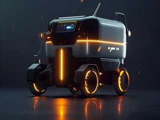 Futuristic Delivery Service Robot with Metallic Finish and Glowing Accents