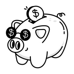 Piggy bank icon in sketchy style 

