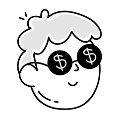 A drawing style icon of greedy character 

