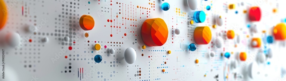 Poster futuristic data visualization: graph and chart elements on abstract white background