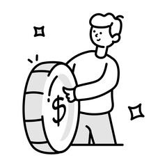 Money investment icon in doodle style 

