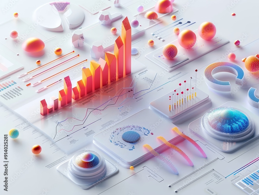 Aufkleber abstract graph and chart elements on white background for data visualization concept
