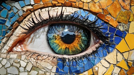 Vibrant Mosaic Eye Reflecting Cultural Heritage and Symbolism