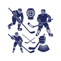 Obraz premium A set of Hockey silhouettes Clipart isolated vector illustration