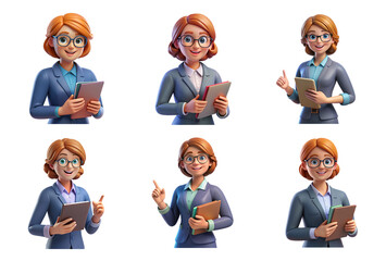 Woman teacher, set icons are isolated on a transparent background.