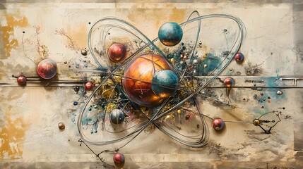 Abstract Molecular Structure with Atomic Spheres in a Circular Background