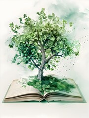 Burst of Wisdom A Flourishing Tree of Knowledge in Watercolor
