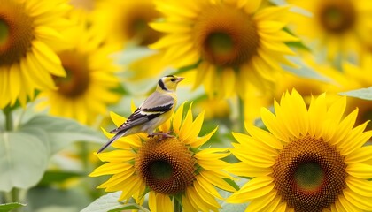 Fototapeta premium American Goldfinch in a Sunflower Field