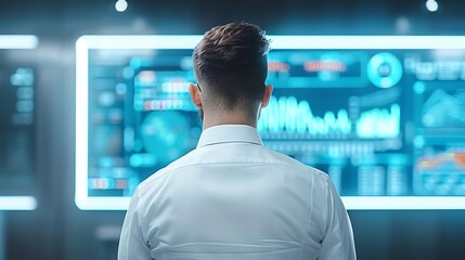 sales representative assessing sales projections with understated glowing effects.