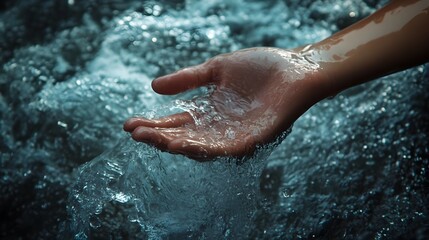 Fototapeta premium Elemental Hand Gesture with Flowing Water Concept