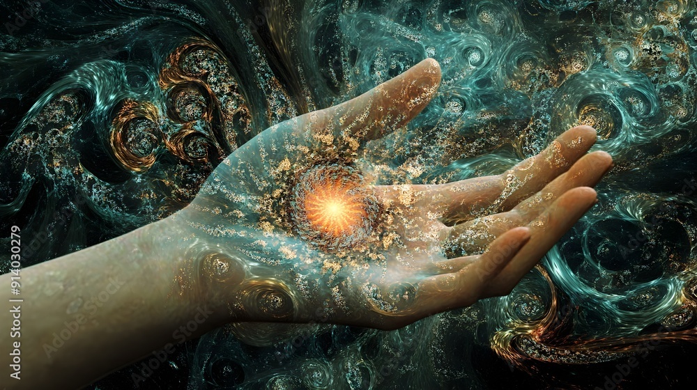 Poster mesmerizing fractal hand with abstract patterns and complex beauty