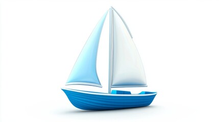 Fototapeta premium 3D Blue and White Sailboat Isolated on White Background - Stock Image