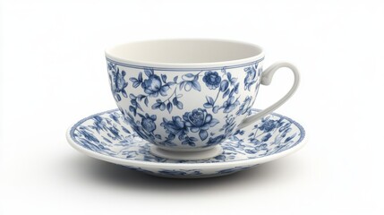 3D Realistic Porcelain Teacup - Blue and White Design