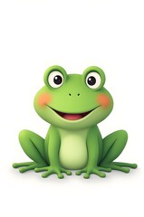 Cute green cartoon frog sitting happily, isolated vector illustration
