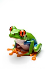 Obraz premium Cute green tree frog with big red eyes isolated on white background