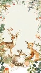 Watercolor Deer and Floral Frame.