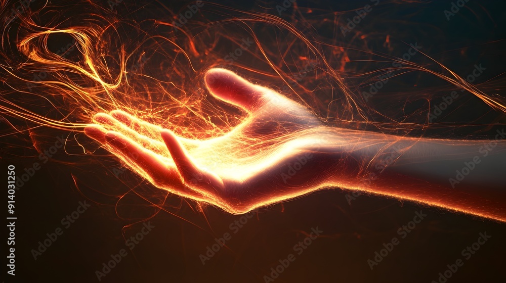 Poster energetic hand with vibrant abstract motion lines and dynamic flow