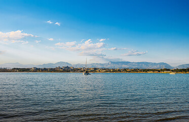 View of the city of Side in Turkey from the sea.