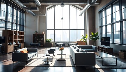 Sleek modern loft office interior
