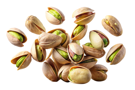 Pistachios flying isolated transparent background