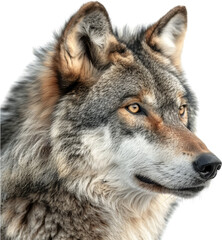 Close-up portrait of a majestic wolf with intense eyes, capturing the essence of wilderness and natural beauty.