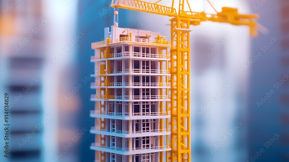 Aufkleber 3d printer constructing multi-story building - high-rise architecture of the future