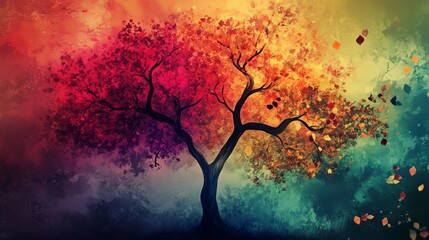 Vibrant tree with cascading branches   abstract floral art wallpaper ideal for modern interiors