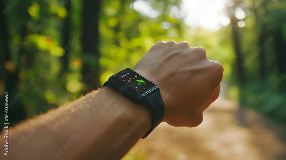 Poster fitness-tracking runner monitoring route and performance metrics