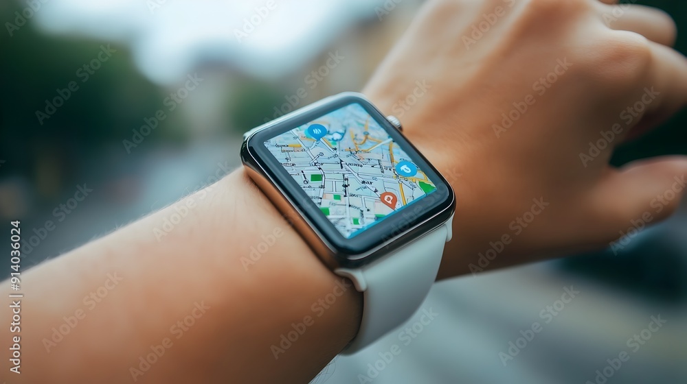 Poster gps-enabled smartwatch displaying navigation directions for smart living