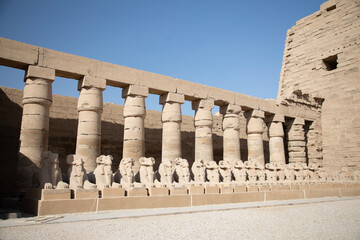 Beautiful view of ram sculptures in ancient Karnak Temple in Luxor, Egypt