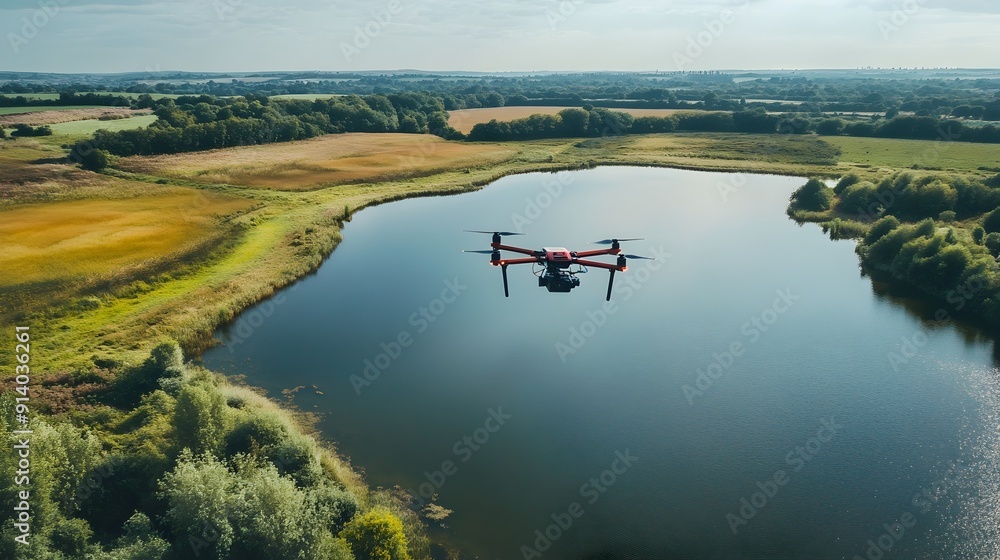 Poster aerial drone mapping and surveying of landscape for environmental data visualization and geospatial