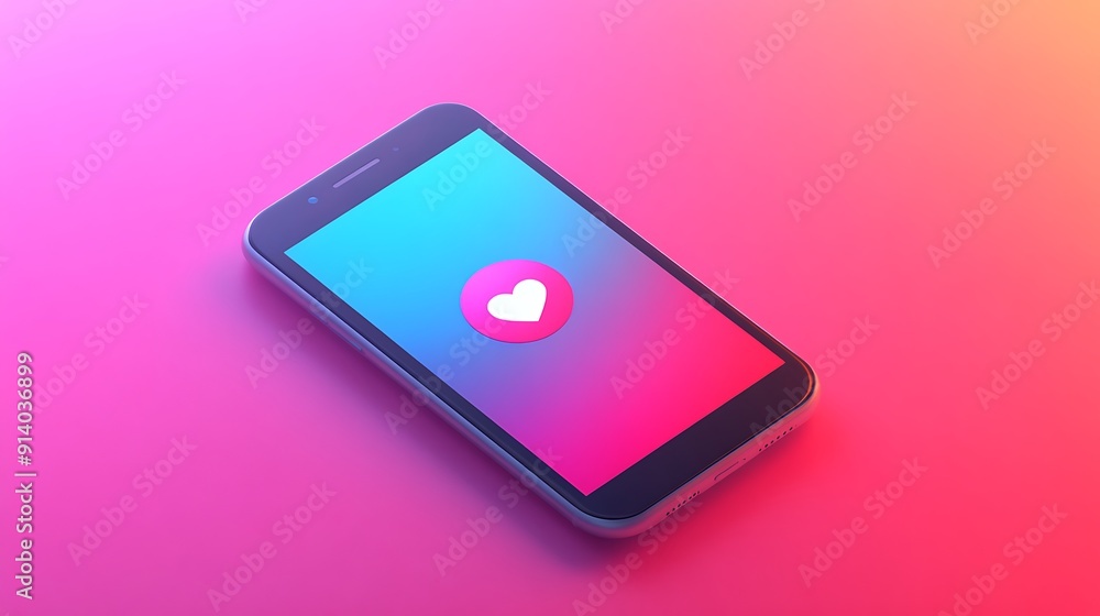 Poster modern smartphone illustration with like button notification pop-up