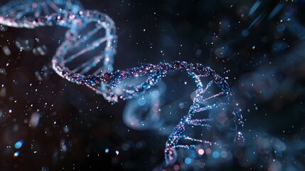 DNA strand spinning over dark background in futuristic