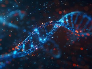 DNA strand spinning over dark background in futuristic