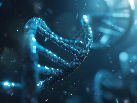 DNA strand spinning over dark background in futuristic