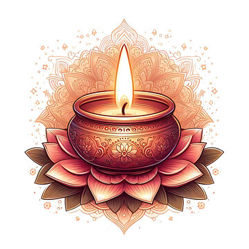 happy diwali indian festival decorative diye illustration on png background